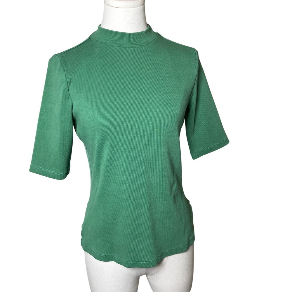 Minimalist Ribbed Mock Neck Top Green Cotton Maeve Anthropologie Women S Coastal